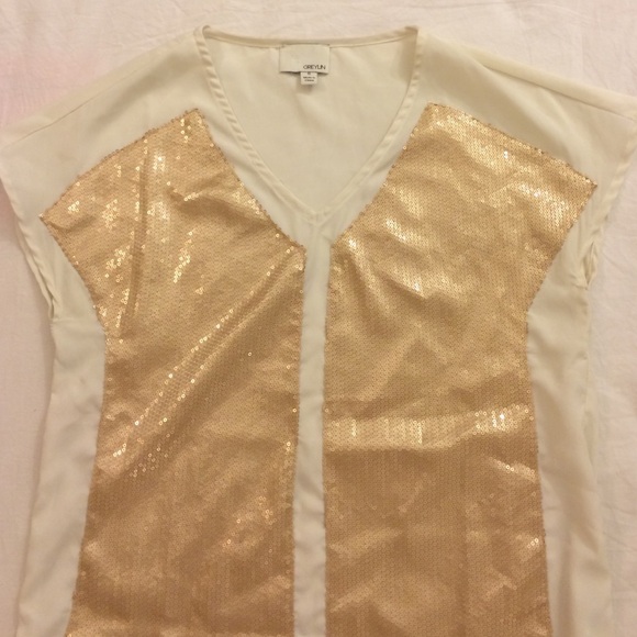 Greylin Sequin Top Gold Sparkle Front Tee Small - Picture 2 of 4